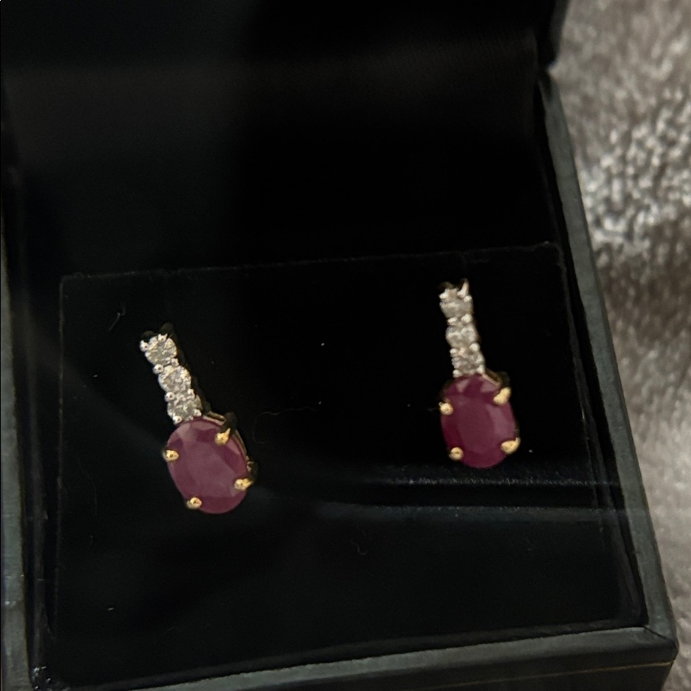 Genuine 14K Gold Ruby and Diamond Stud Earrings - Picture 10 of 10